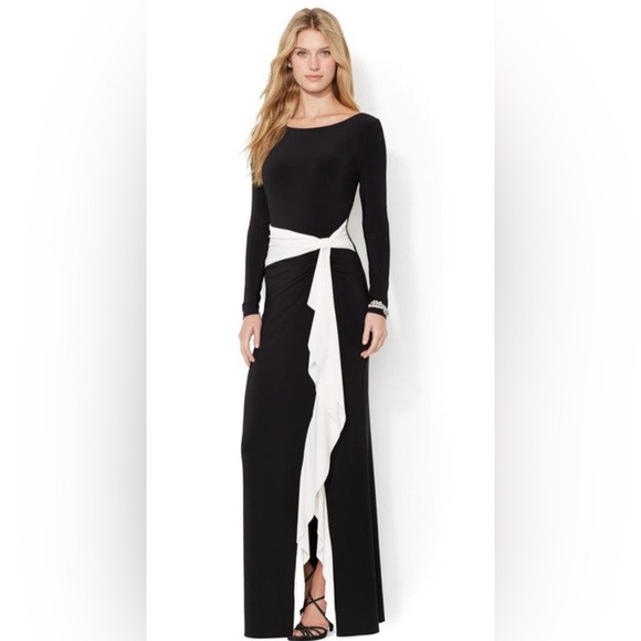 Ralph Lauren Dresses & Skirts - Ralph Lauren Black and White Gown w/White Bow and Draping - Size 4